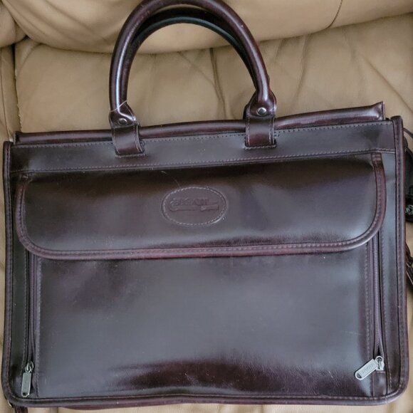 Bugatti Unisex Leather Briefcase/Messenger Bag-Brown - Picture 1 of 5
